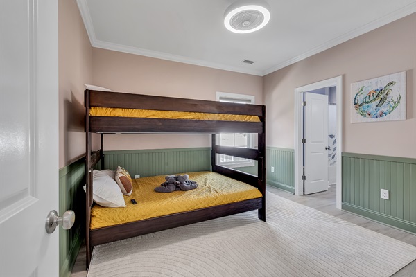 3rd Bedroom with Queen bunk bed, Jack and Jill bath, and 55" Roku TV
