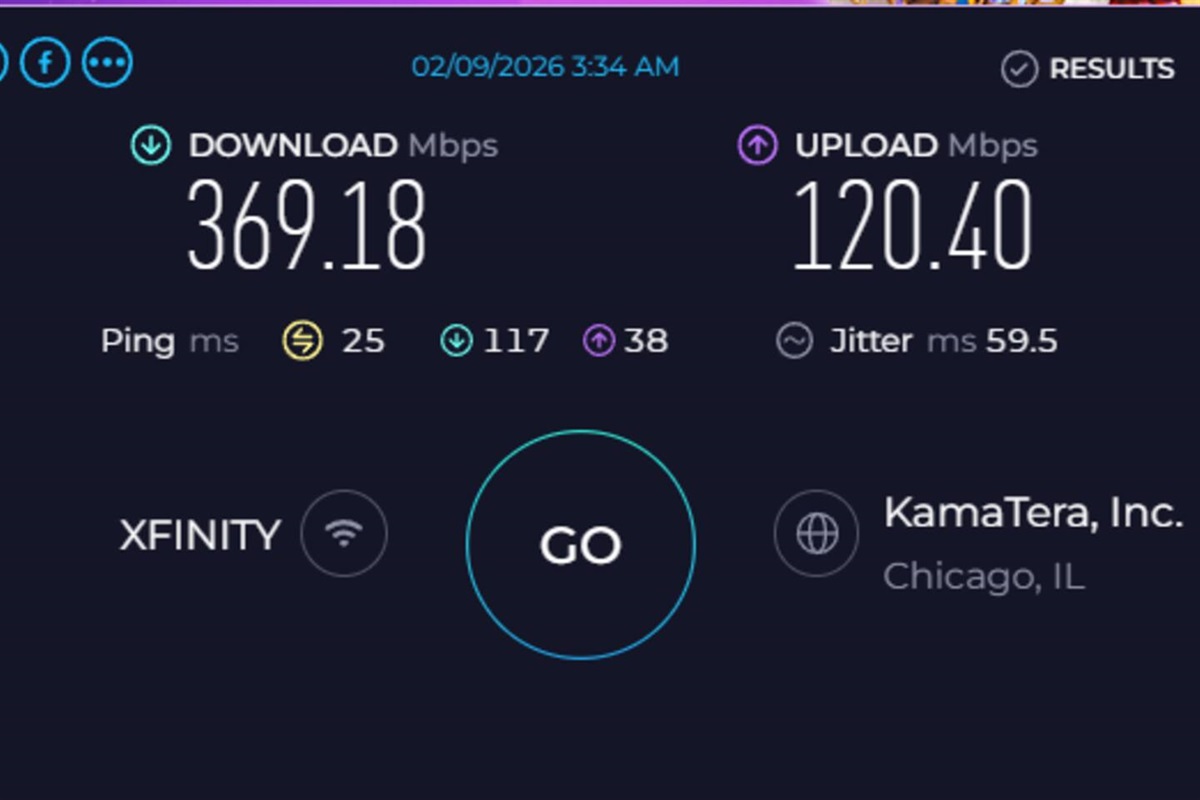 Speed test via Ookla