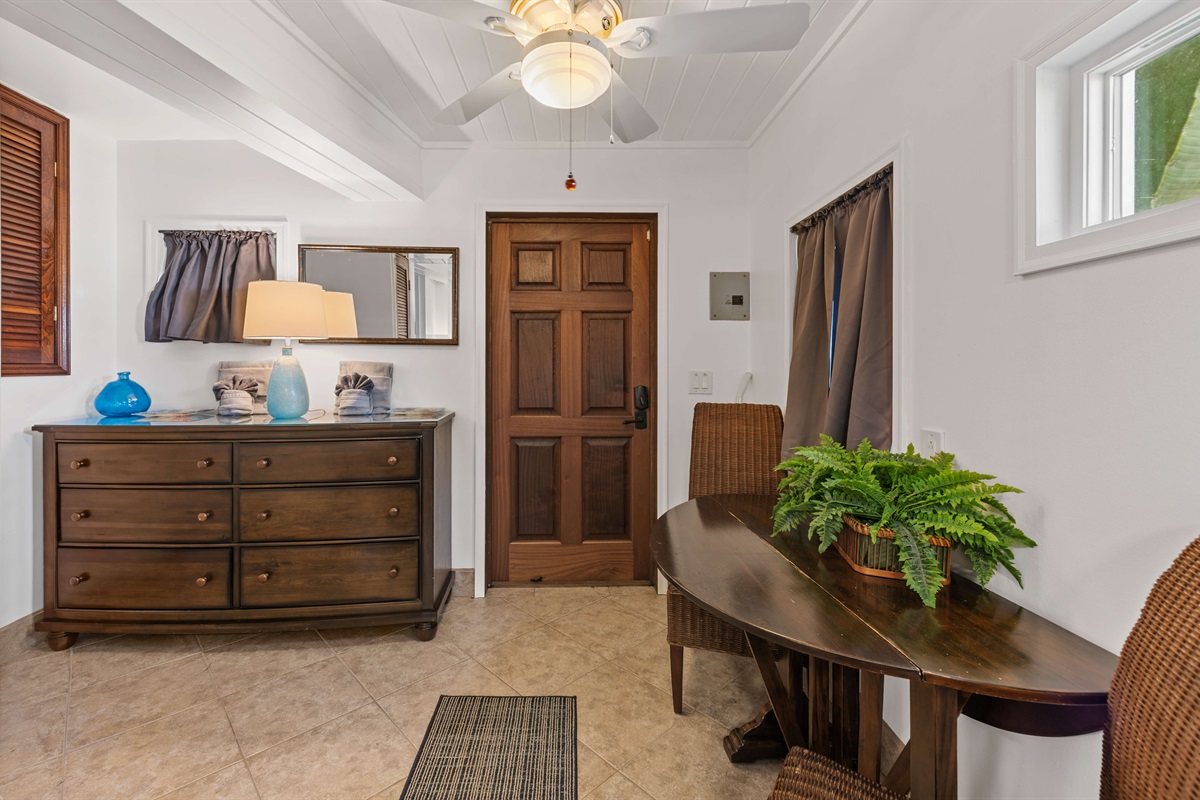 The cottage has it's own entrance, but is only a few steps from the main house