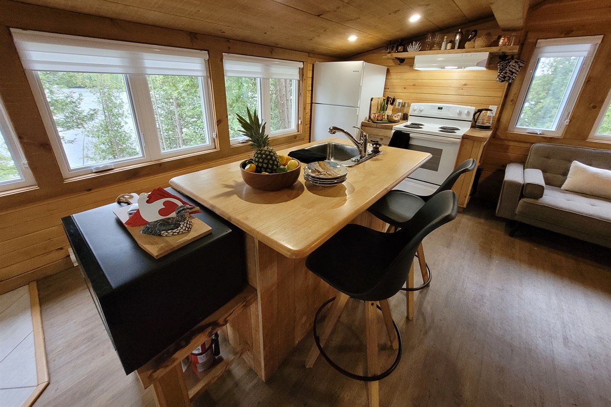 Kitchen island extends seating options for dining