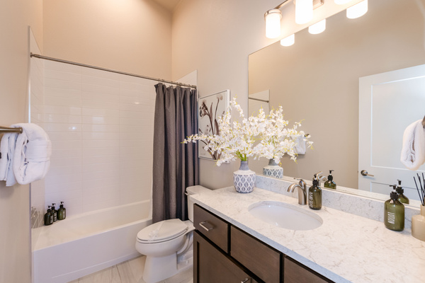 Upstairs Full Bath (shower and bathtub, single sink)