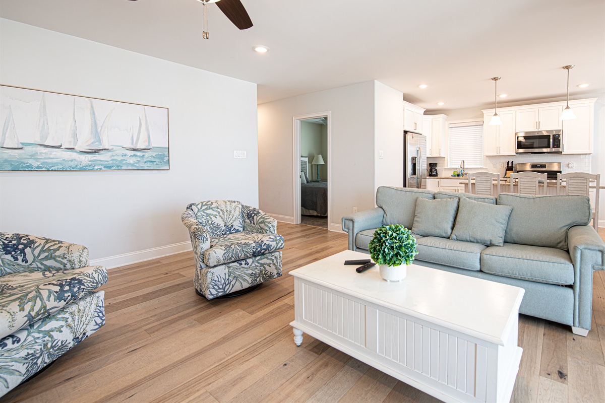 Living room with flat screen TV and sleeper sofa