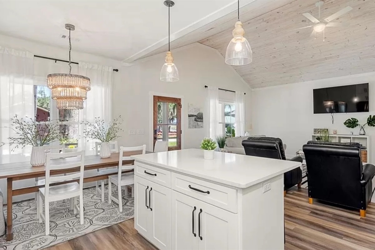 The nicely sized kitchen island is perfect for plenty of prep work when cooking a meal!