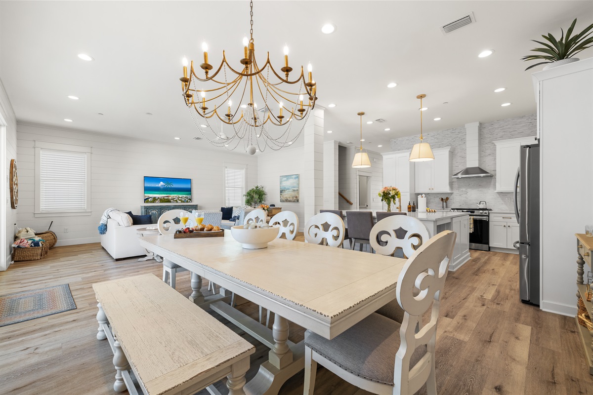 Dining room overlooks the kitchen and living room