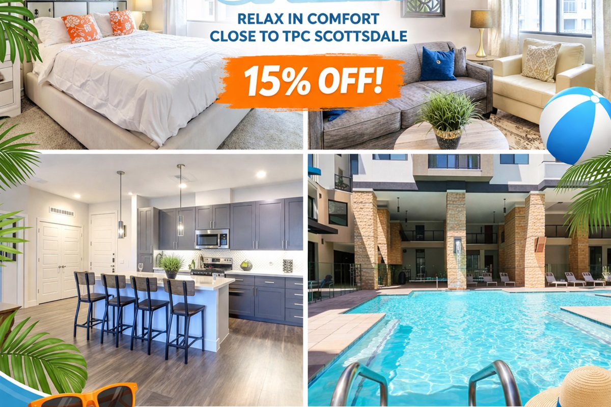 Relax in comfort close to TPC Scottsdale, home of the WM Phoenix Open.