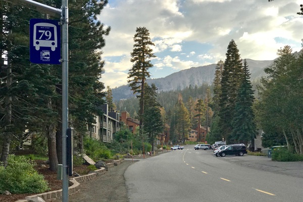 The bus stop #79 is located just outside the B complex.  The blue line runs to Canyon Lodge (via The Village) every 15 minutes in the winter time.