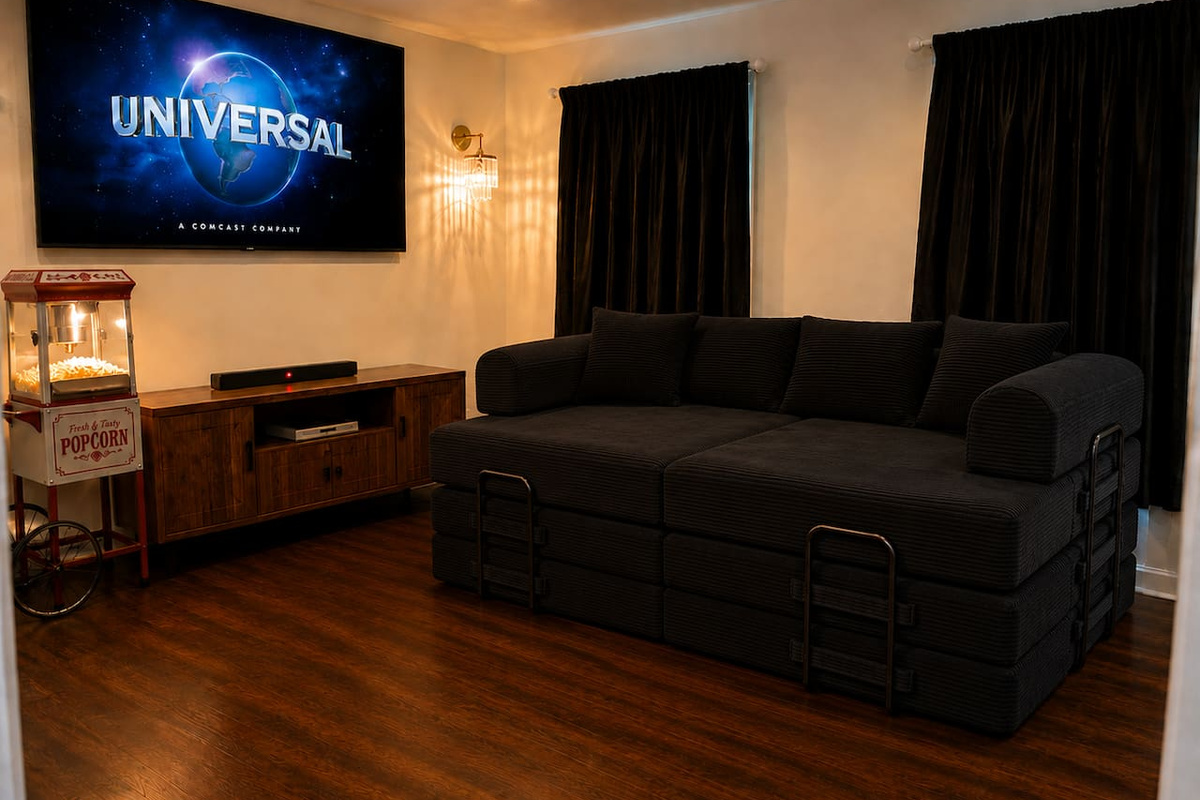 Queen Sized Sofa bed without bedding (bedding is provided, look at next photo for example)