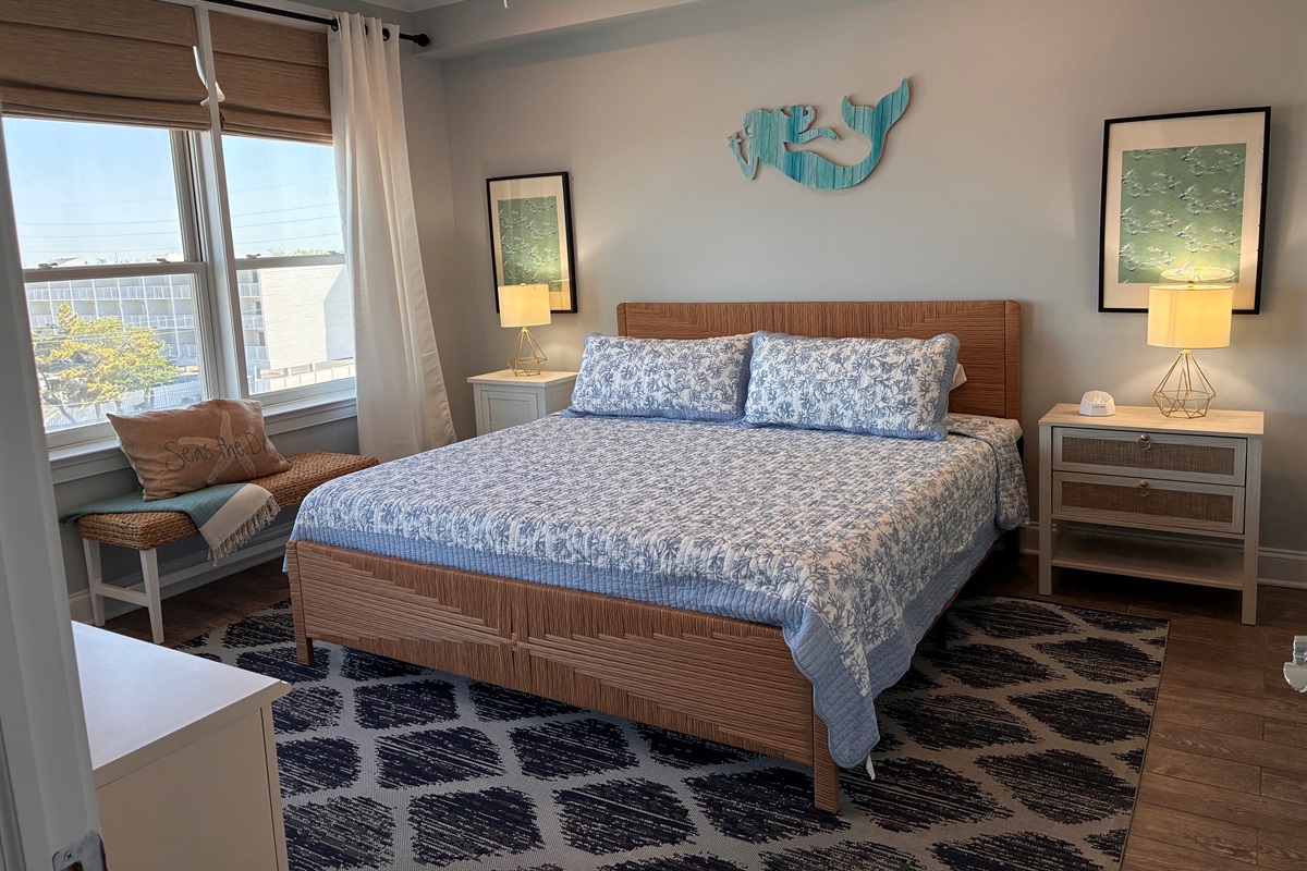 Primary ensuite bedroom, recently remodeled with King bed
