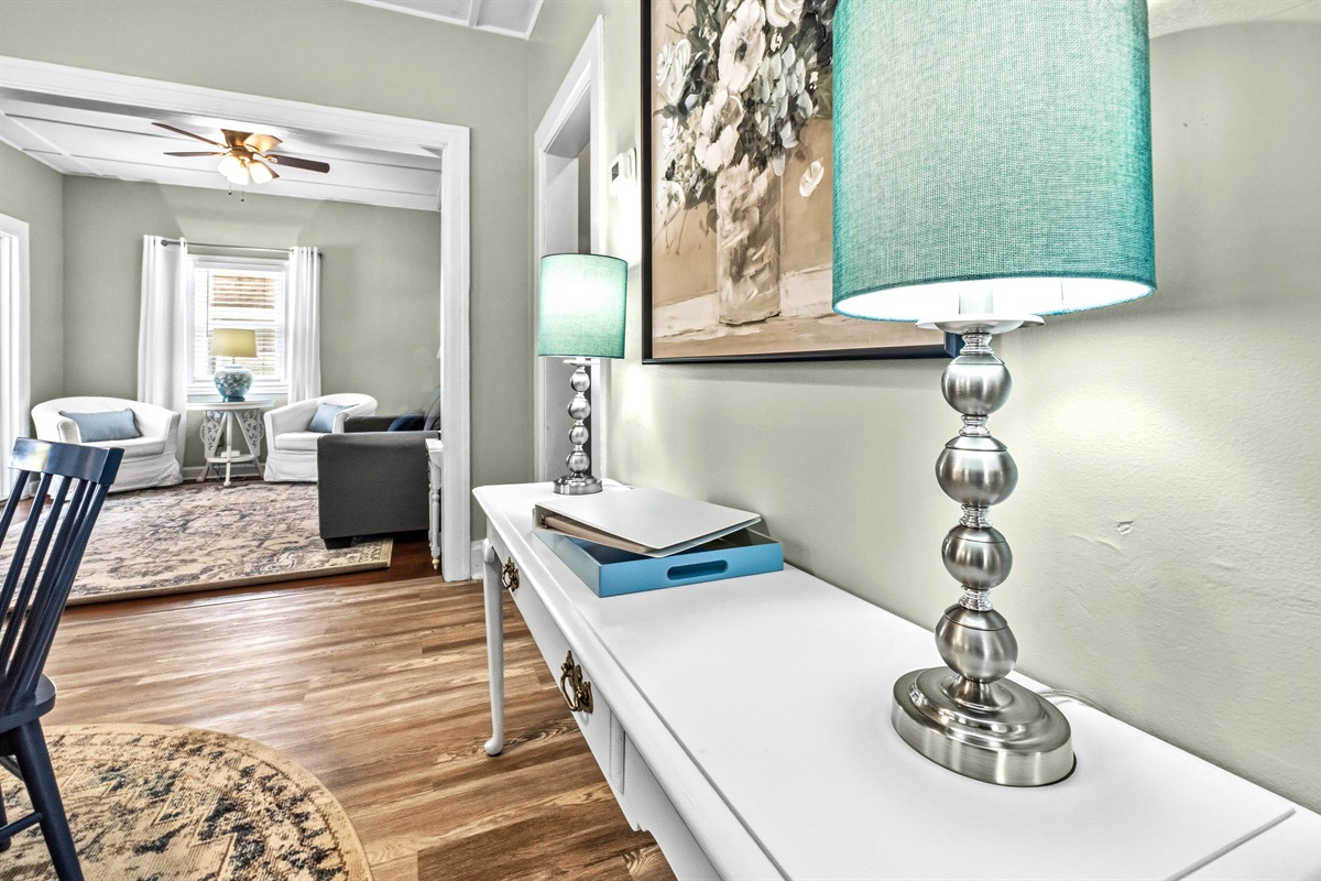 The entry table is inside the dining room.