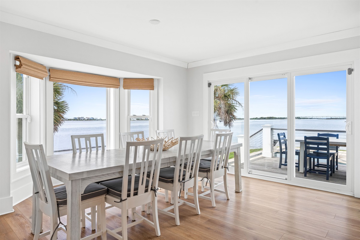 Enjoy dinner with a view and seamless access to the outdoor deck for waterfront dining anytime
