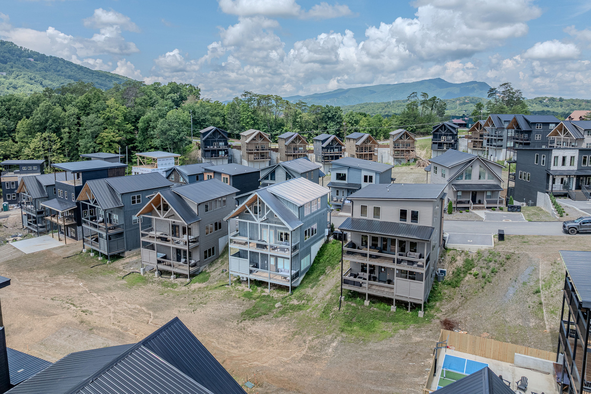 Aerial view showing Skyfire’s setting within the resort community.