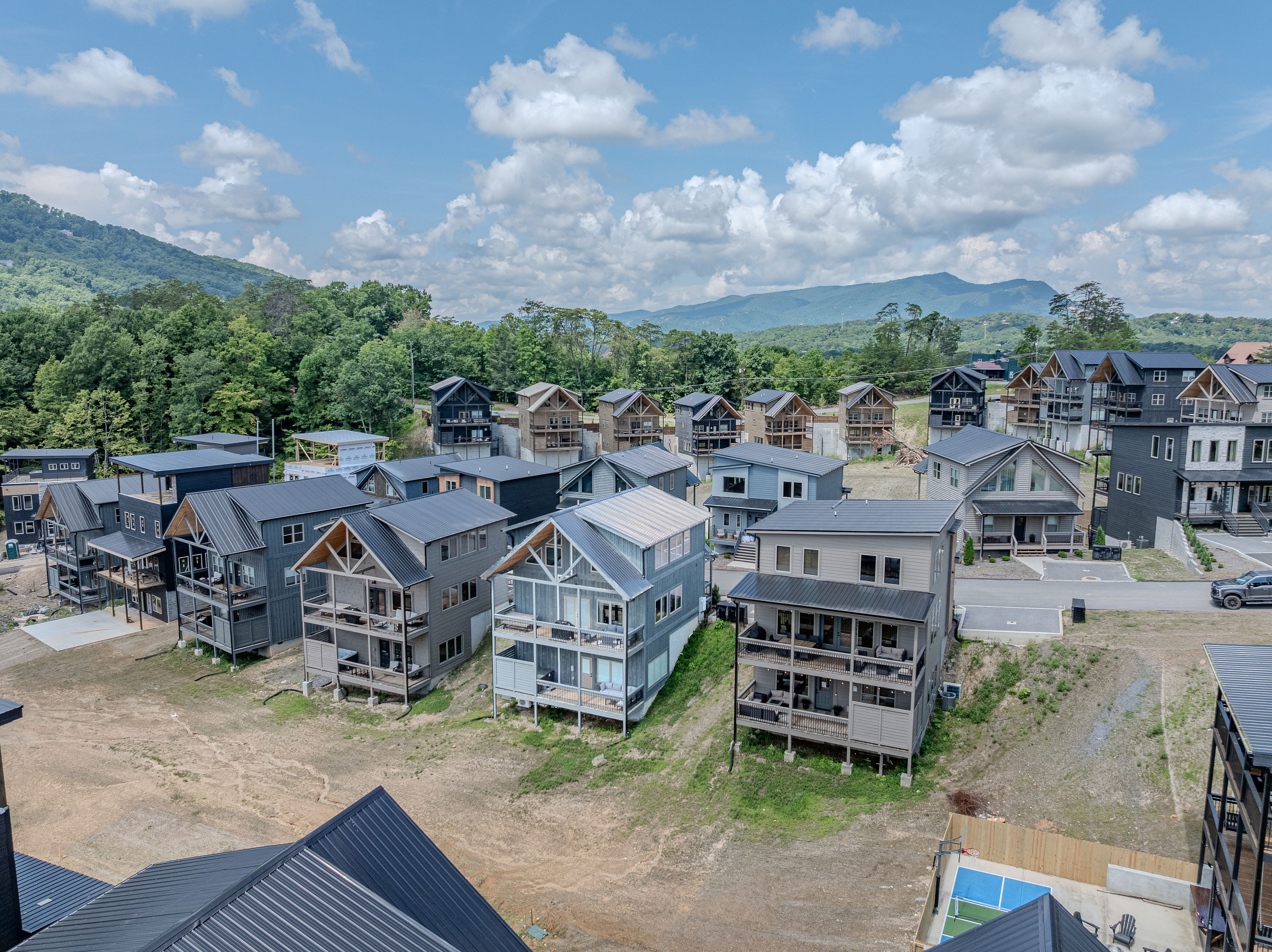 Aerial view showing Skyfire’s setting within the resort community.