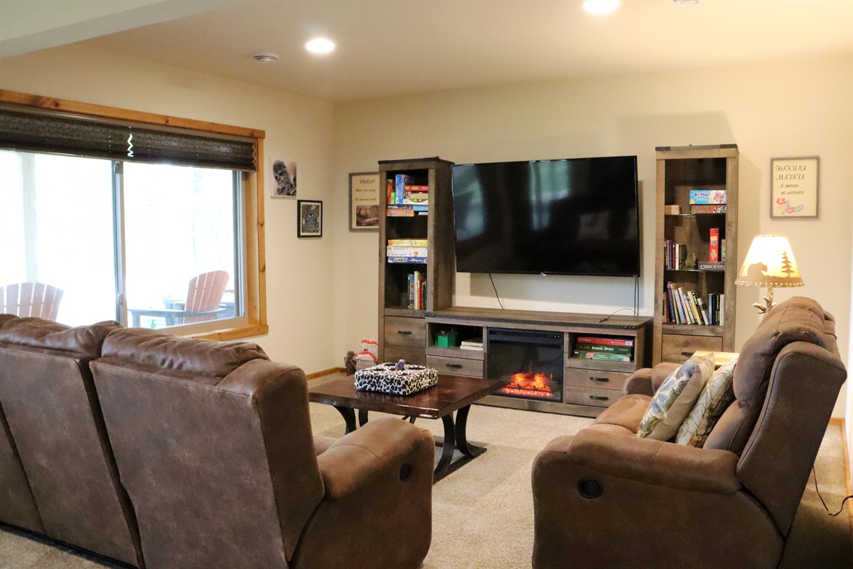 Lower Level Rec Room, LG Smart TV, Electric Fireplace, Reclining Sofa and Loveseat