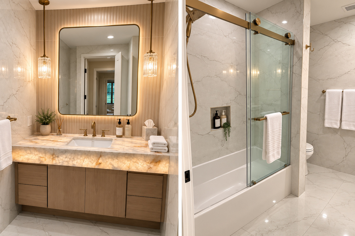 Downstairs bathroom with tub and shower