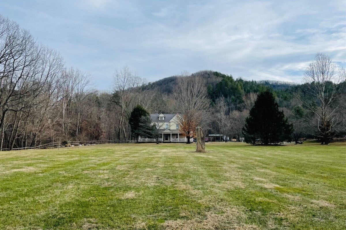 Looking towards the Farmhouse across the expansive front lawn in winter