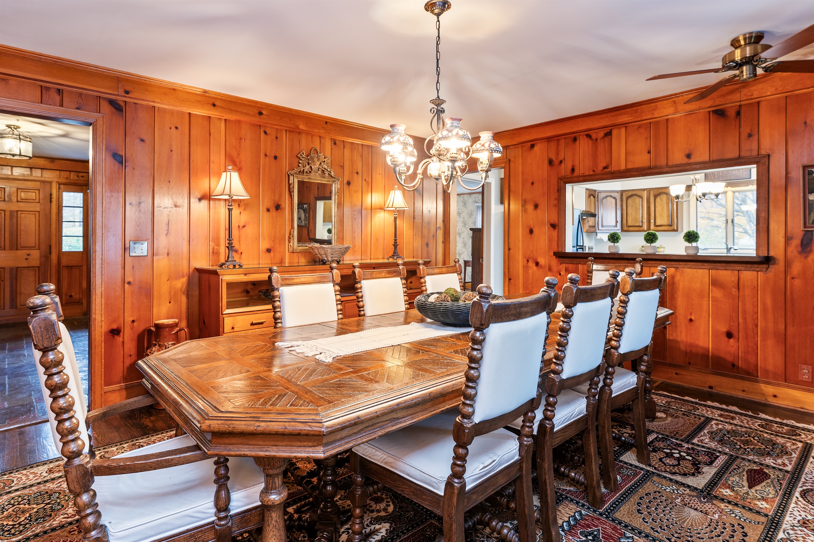 Enjoy a meal around this vintage table that seats 8