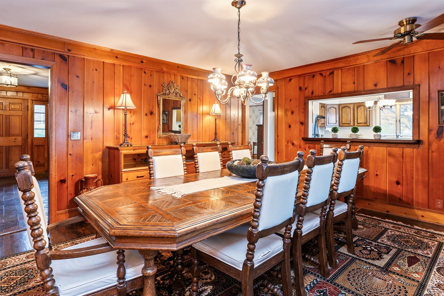 Enjoy a meal around this vintage table that seats 8