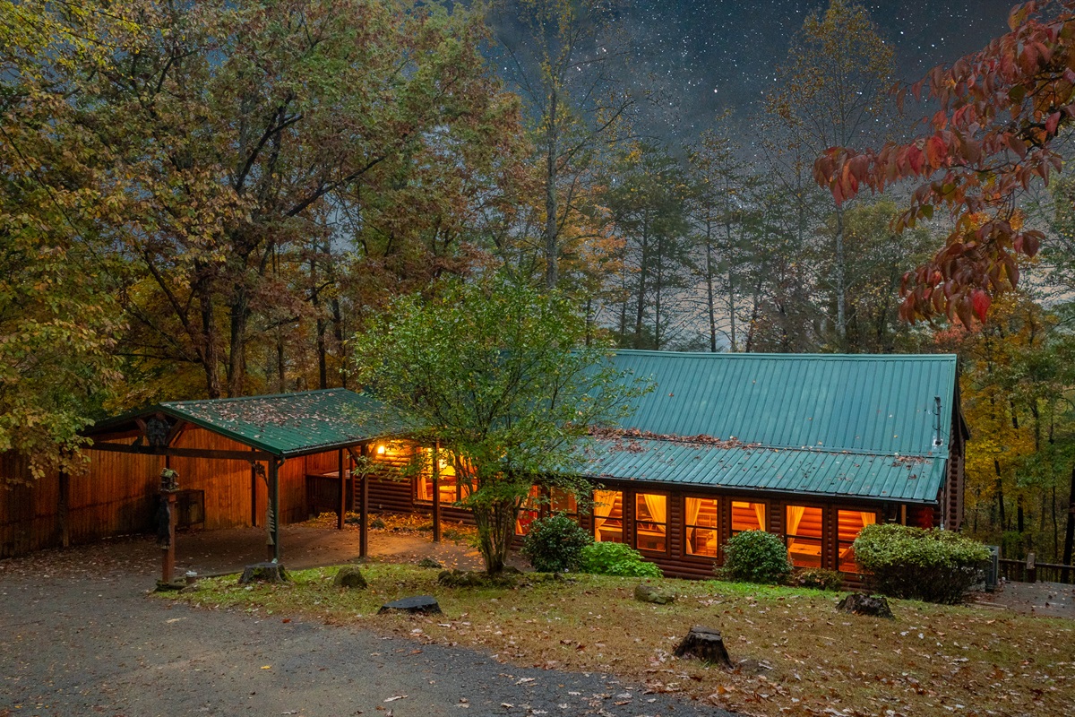 True log cabin with tons of natural light