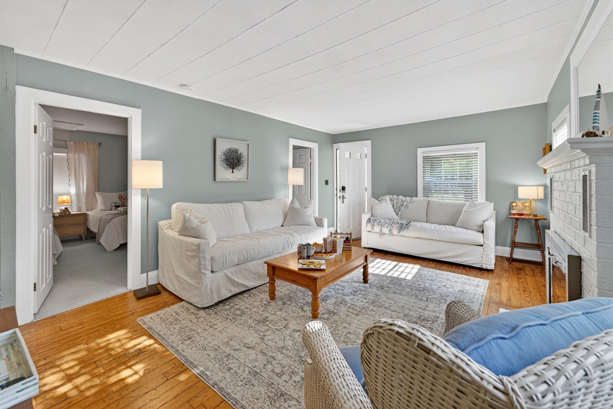 Our living room is the heart of the cottage, where laughter echoes and cozy moments unfold.