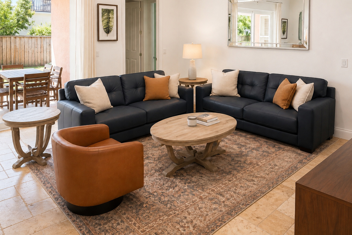 Comfortable living room with all brand new furniture to relax and unwind after the beach, fishing, sightseeing, and exploring Saint Augustine.