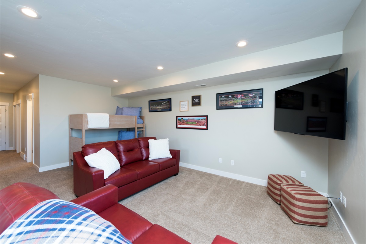 Spacious lower-level family room made for movie nights and downtime