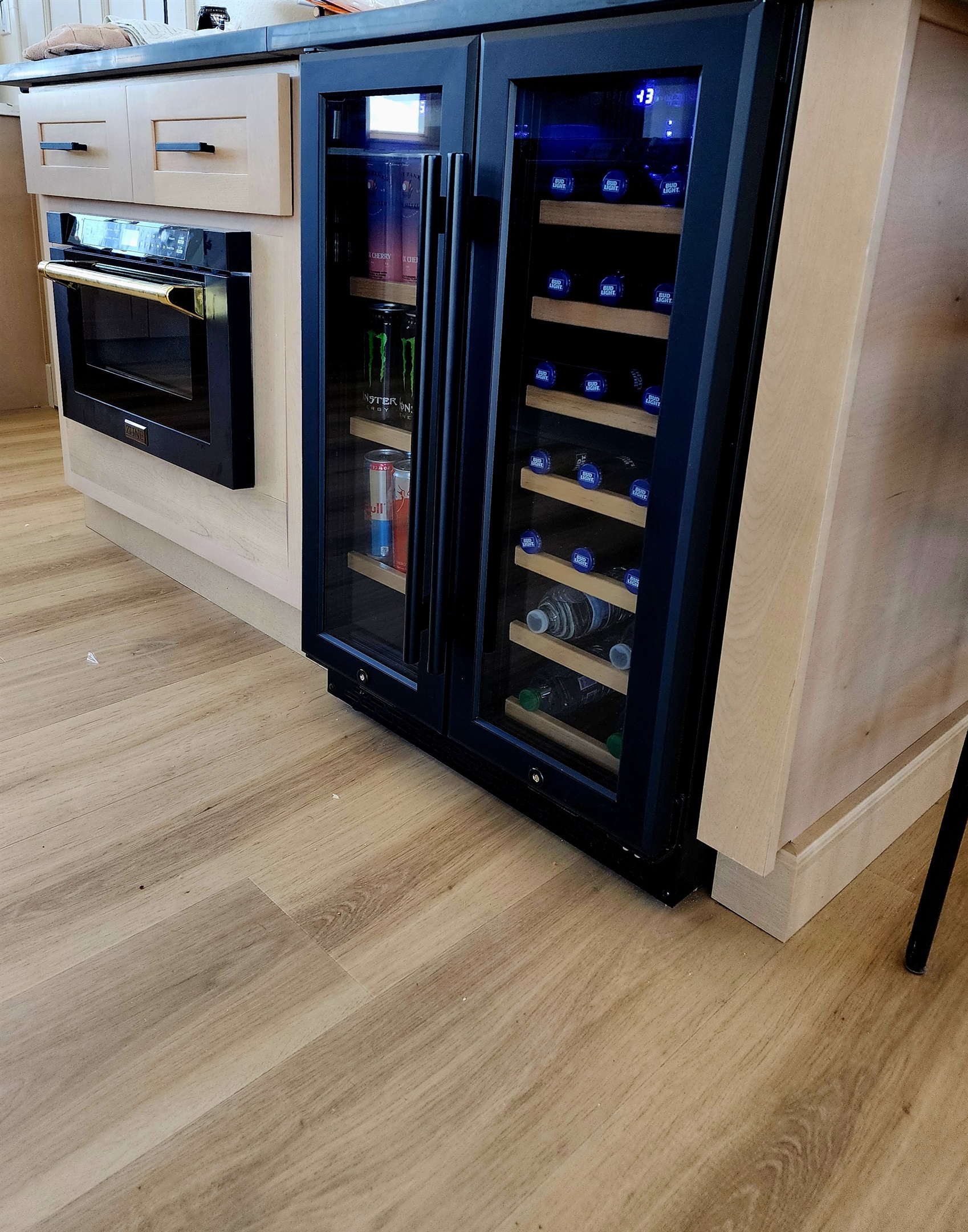 Pull out microwave & mini fridge