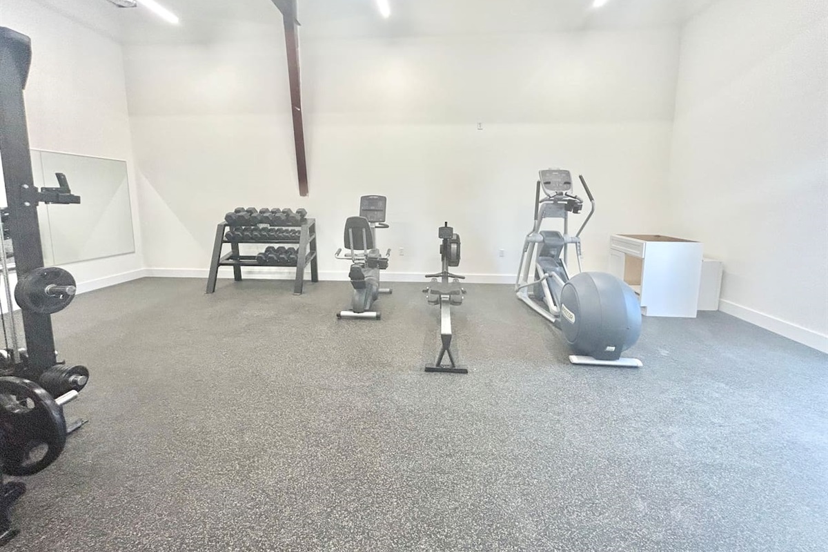 Spacious fitness center with a variety of equipment