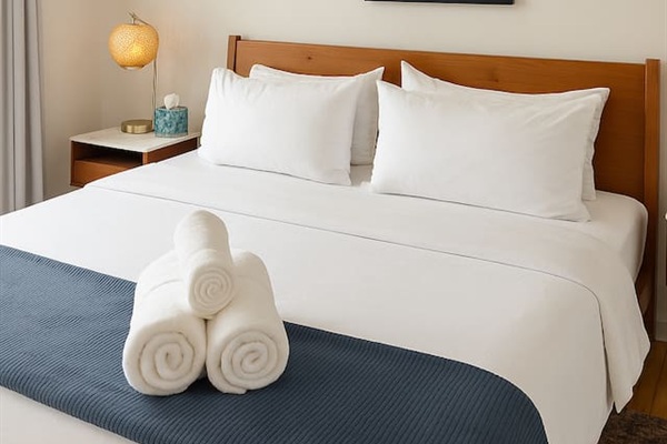 Additional bedroom designed for comfort with fresh linens, storage space, and a peaceful setup for quality sleep.