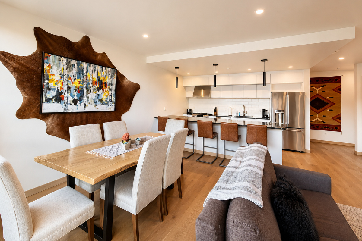 Gather in style around the custom live-edge dining table, perfectly suited for memorable meals and entertaining.
