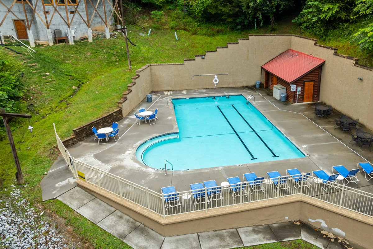 Located just steps from the cabin, this community pool offers effortless access.  Perfect for quick swims while still being close enough to relax on the balcony and stay connected to the fun.