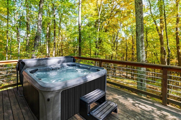 Take in the sounds of nature while relaxing in the hot tub.