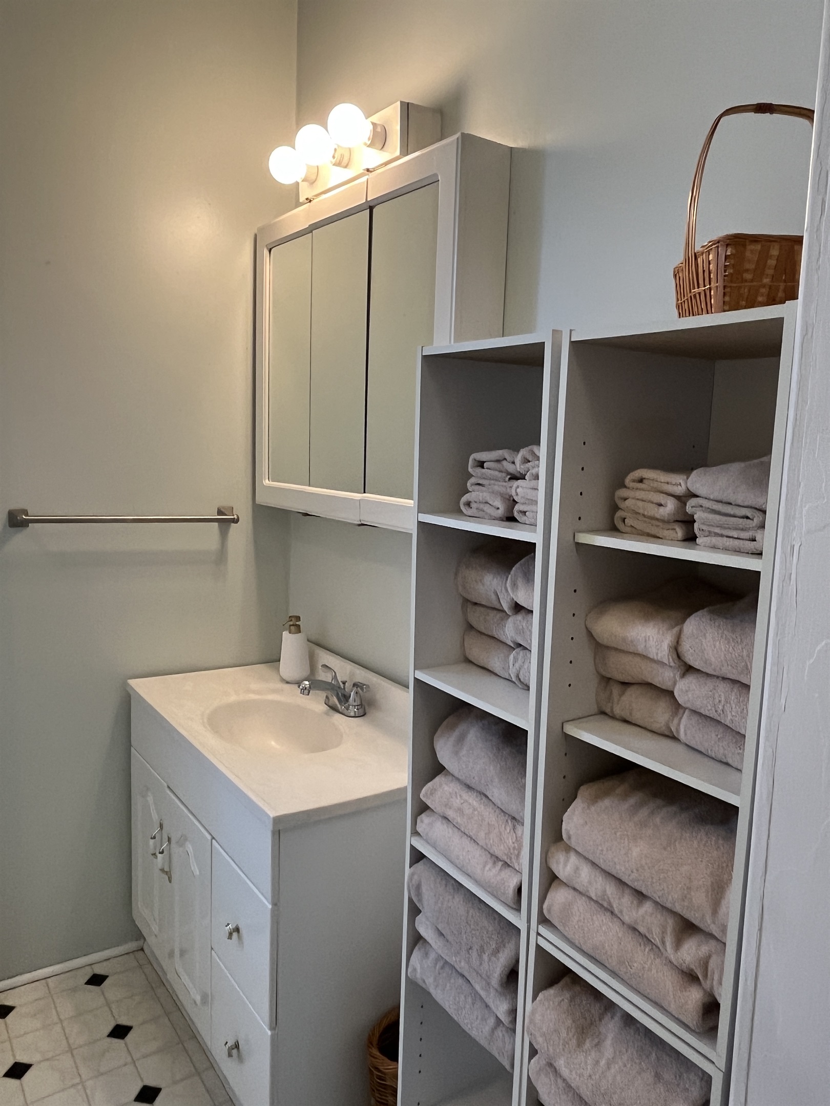 Bathroom with tub/shower, steps from each bedroom