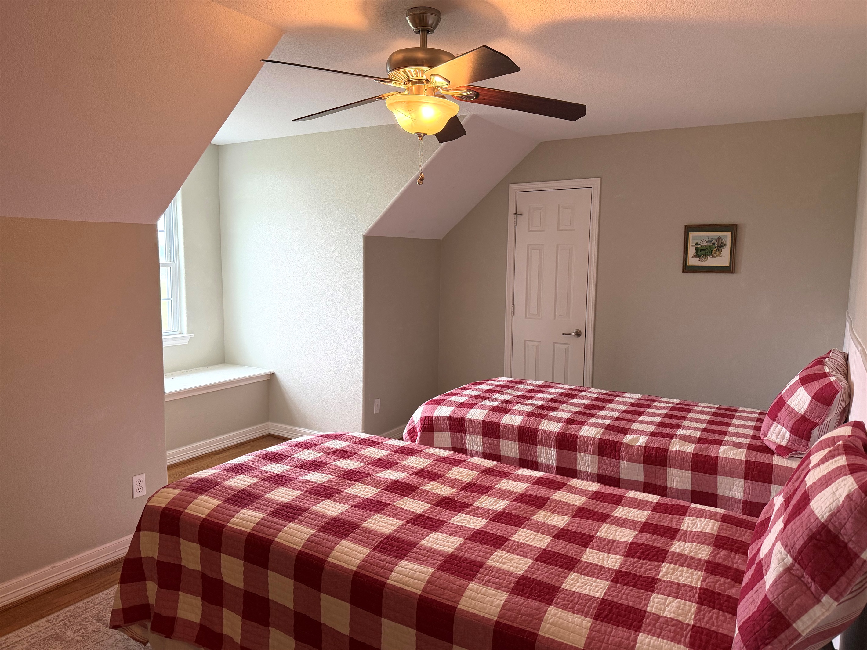 Two twins that can be combined with special included hardware into a queen. We will setup whatever you choose.