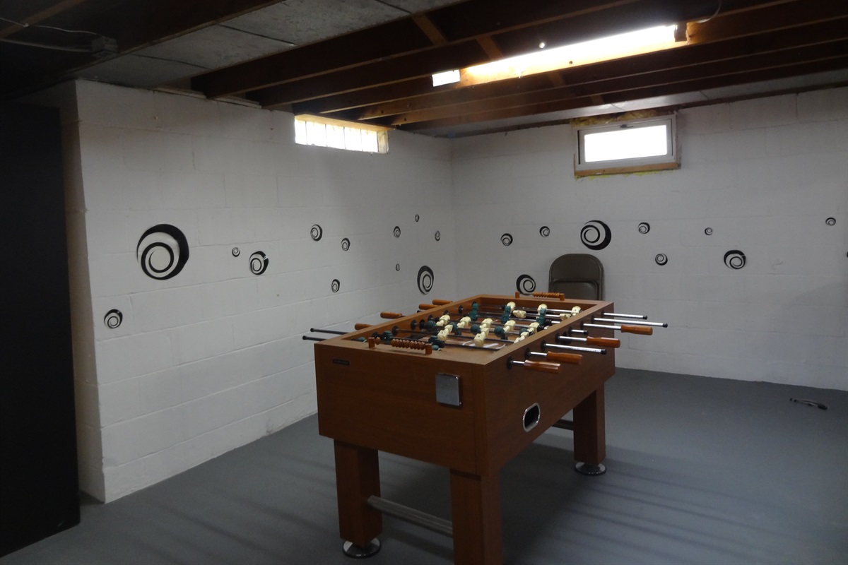 Foosball table in basement