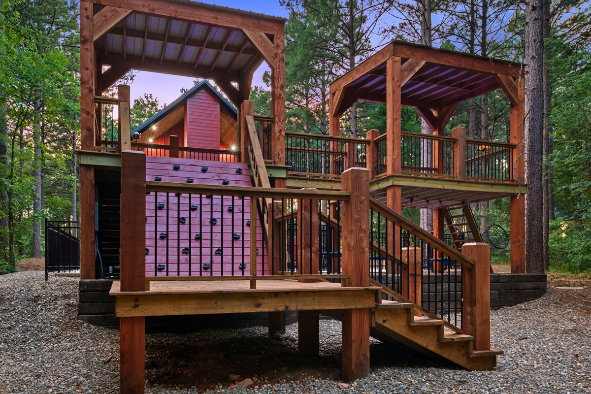 Climb, explore, repeat! This rustic play tower brings a whimsical touch to your woodland adventure.