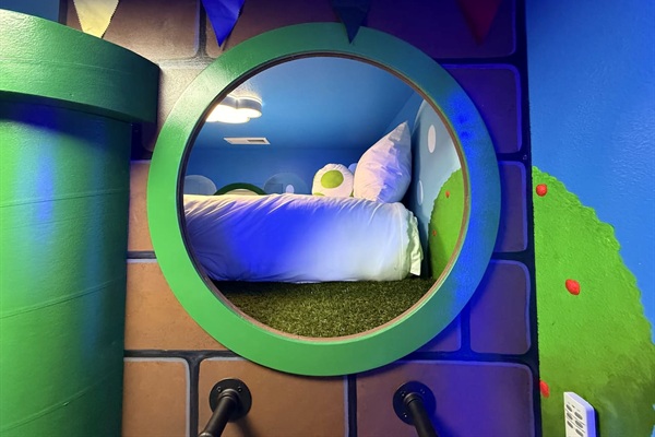 You can go up the stairs or the ladder to get to the top bunk in Yoshi's Fort!