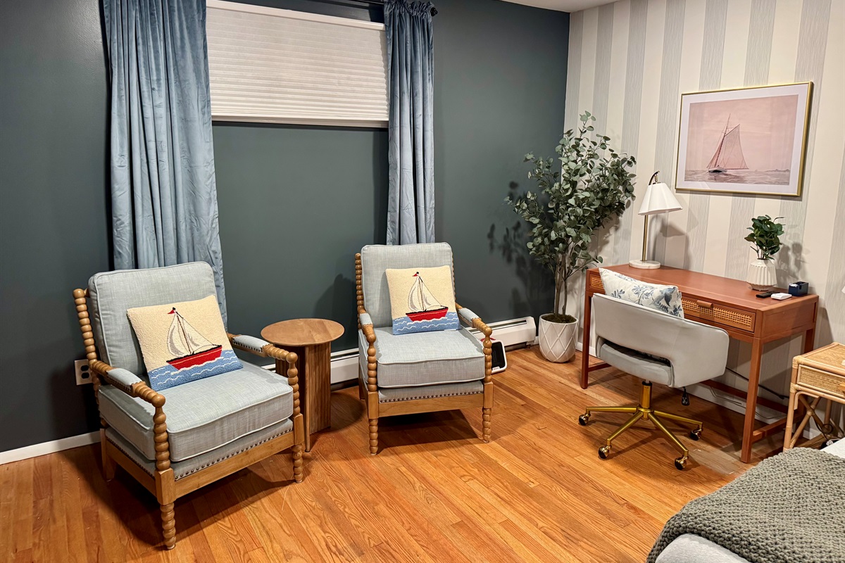 Reading nook and writing desk — space to pause, dream, and breathe.