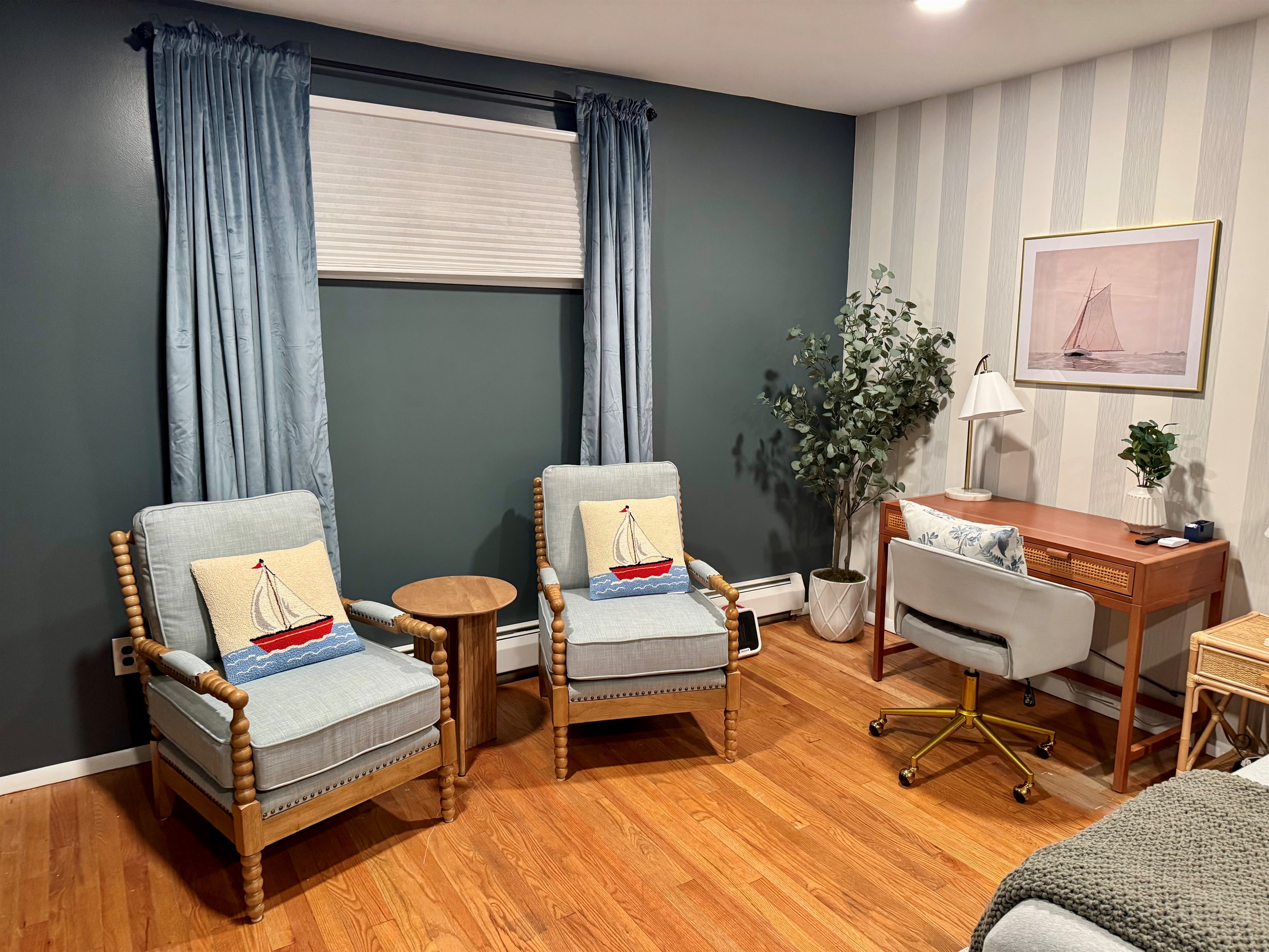Reading nook and writing desk — space to pause, dream, and breathe.