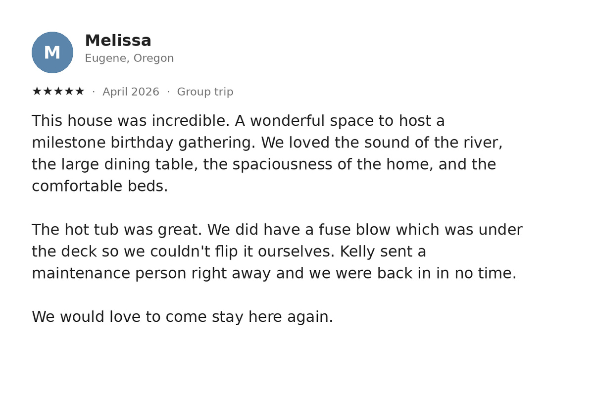 A real five-star guest review — one of 30+ at a perfect 5.0.