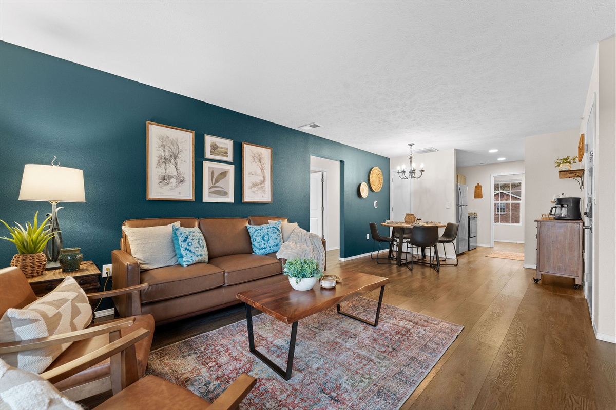 Open living room and dining area