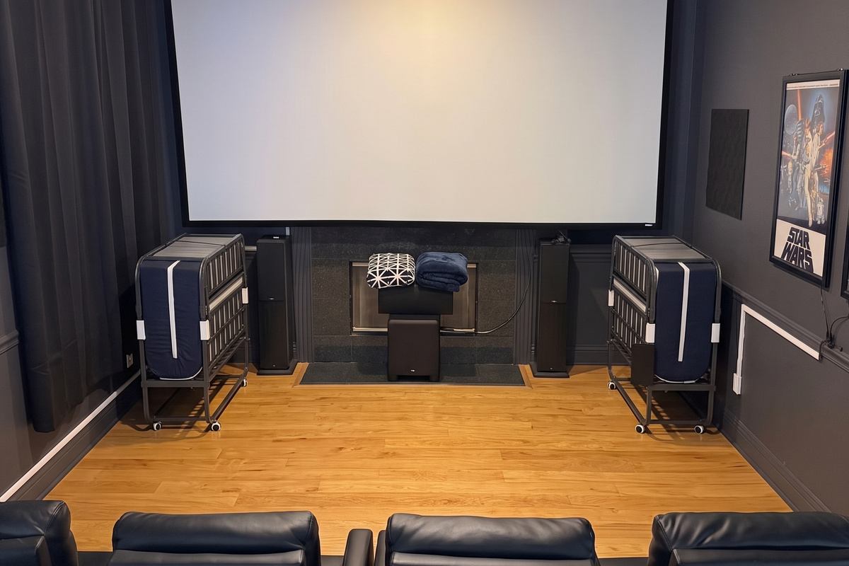 Alongside the 3 main bedrooms, you'll find a fully enclosed Theater / Flex Room acting as the 4th bedroom with two high-quality twin size roll-in beds.