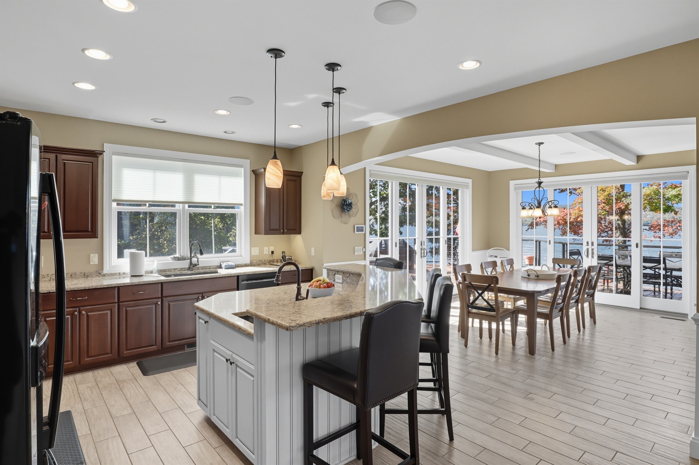 Bright kitchen that filters into the dining room.