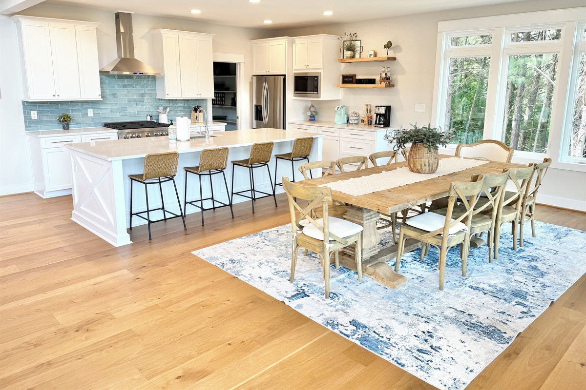 Our teal backsplash is a showstopper and the showpiece of the kitchen. Fun Fact:We loved this teal backsplash so much in the design showroom that it has set the tone for the entire color pallet inspiring the colors that flow throughout Blueberry Bay!