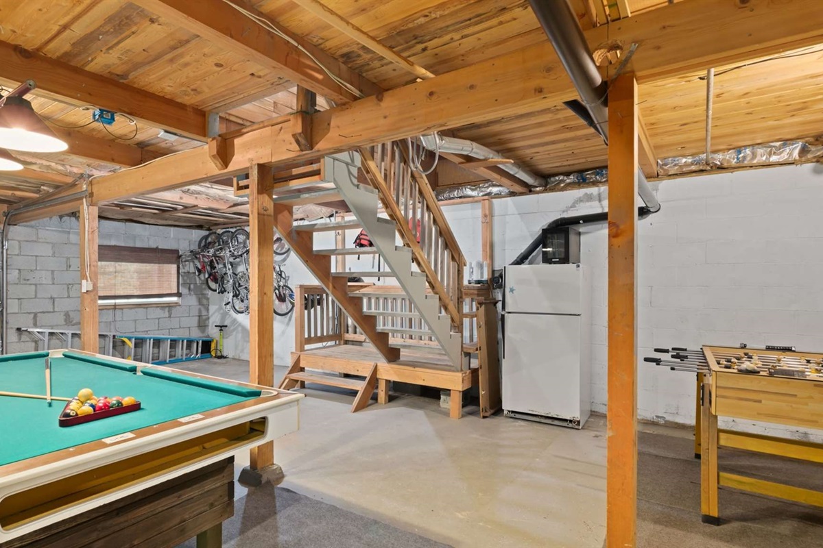 Spacious rec room for family competition and rainy-day fun.
