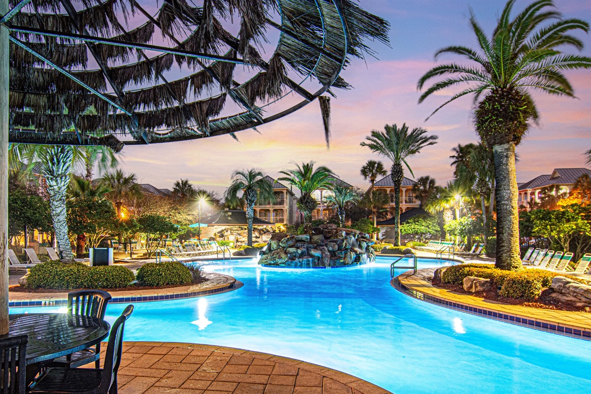 The pool glows at golden hour — vacation mode: activated