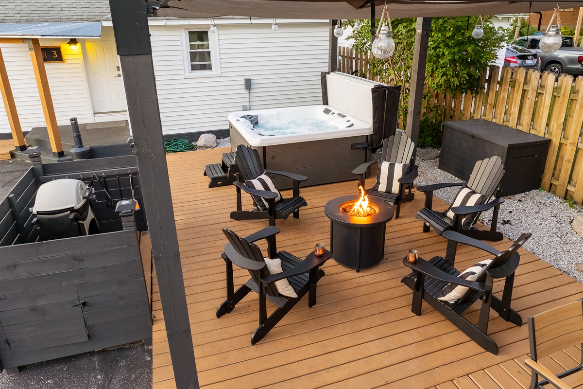 Grill, hot tub and fire pit
