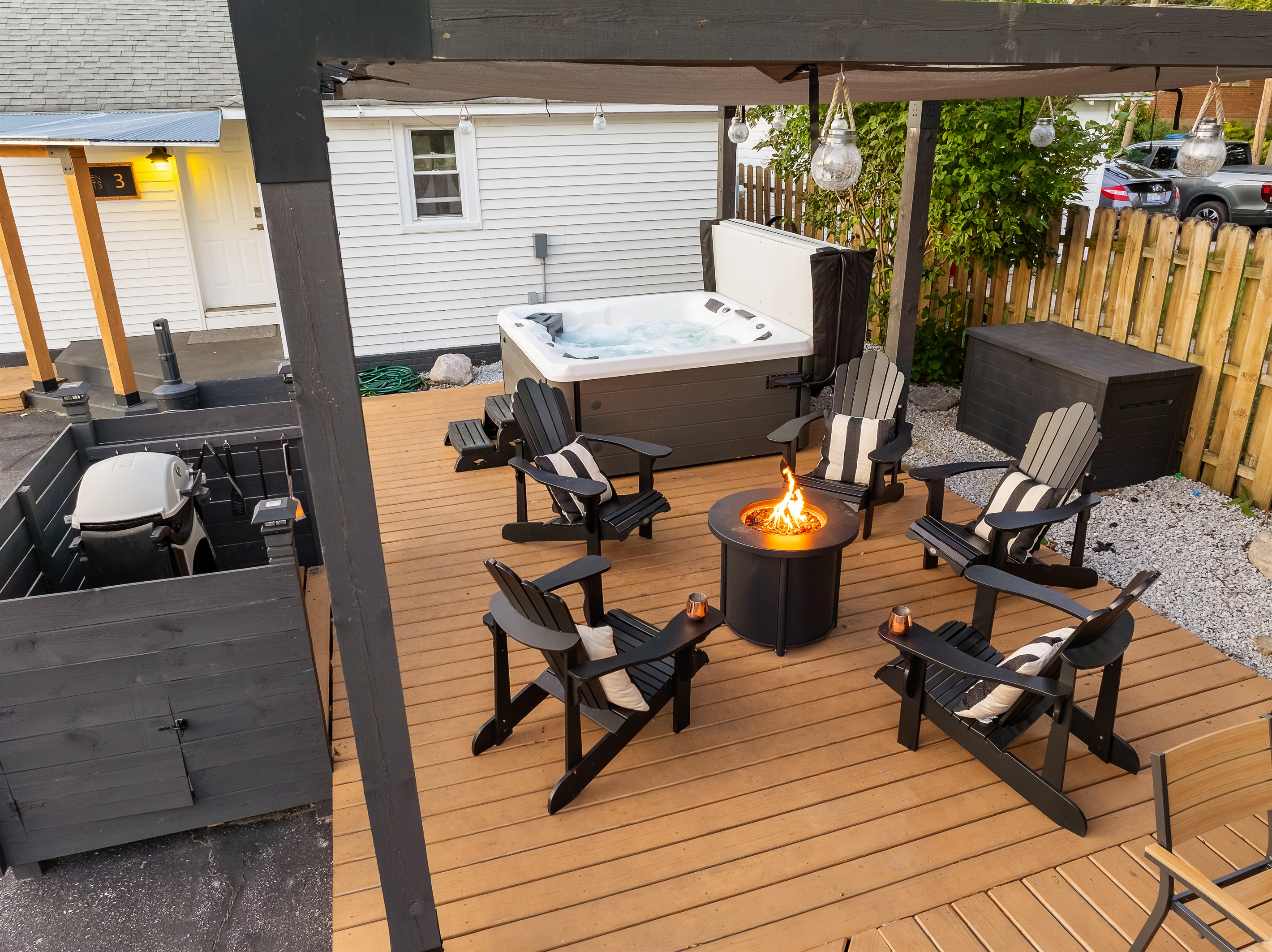Grill, hot tub and fire pit