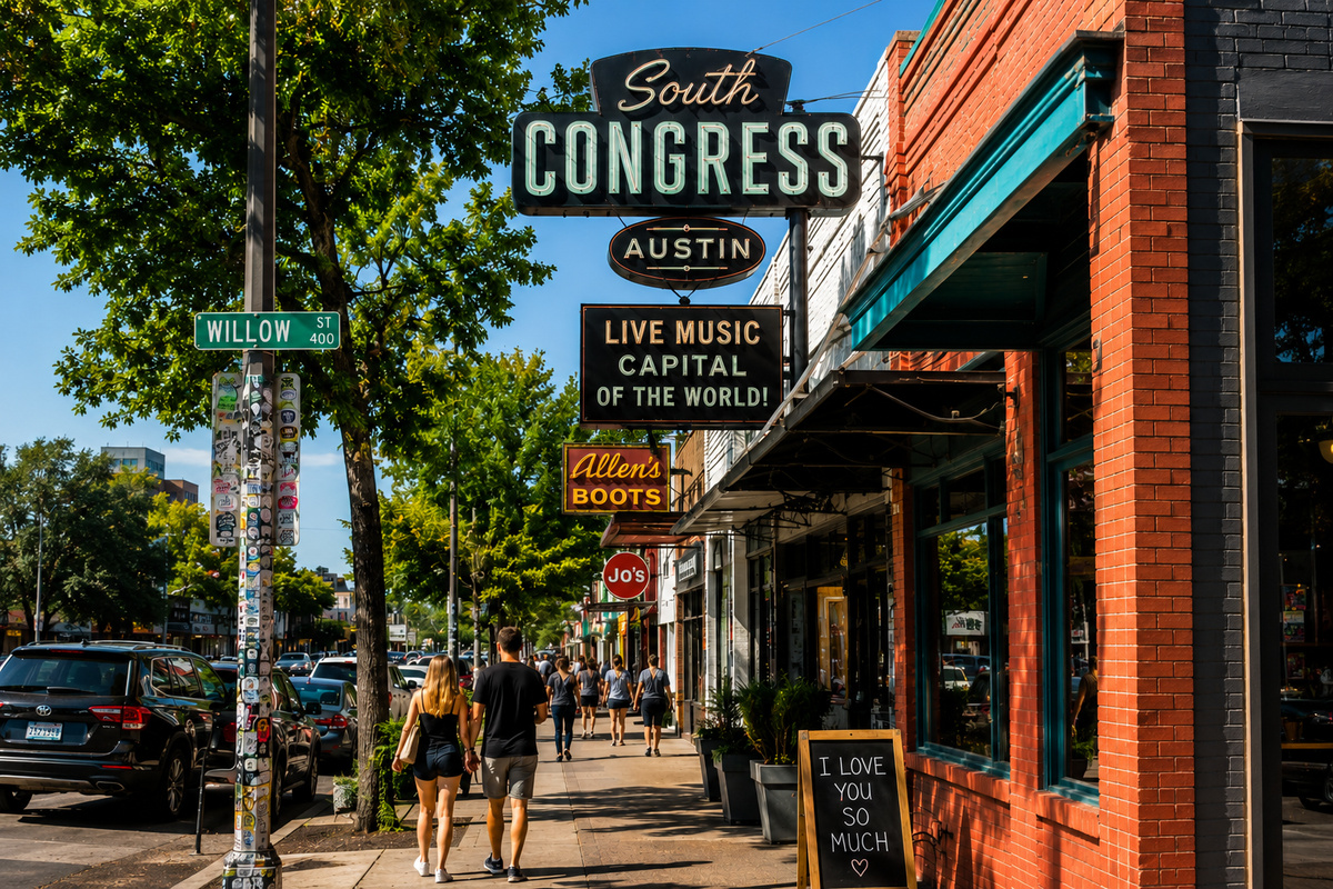 Stroll the vibrant streets of South Congress, full of shops and music!
