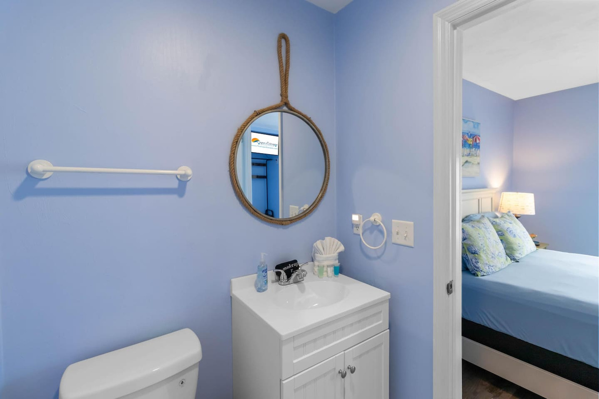 Step into the queen bedroom's full bath and skip the line &mdash; your travel companions have their own space from day one.