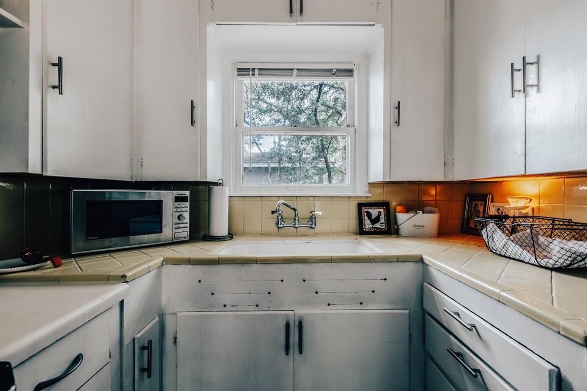 fully stocked kitchen where you can cook your gourmet meal.